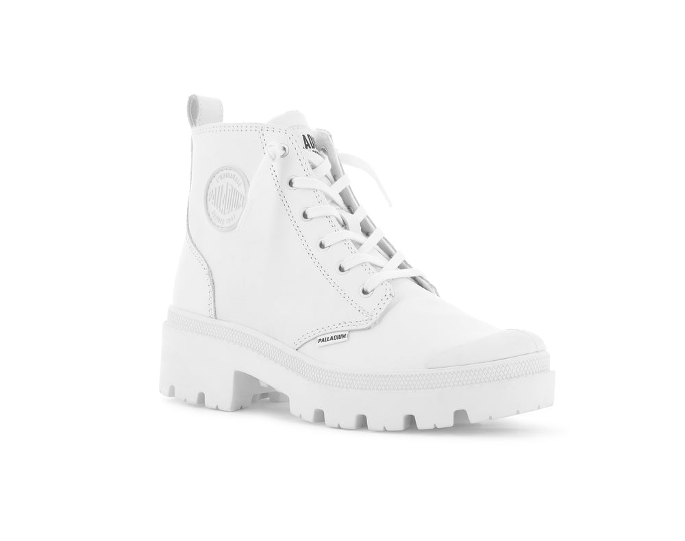 Botas Palladium PALLABASE LEATHER Mujer Blancas Blancas | Chile-20698