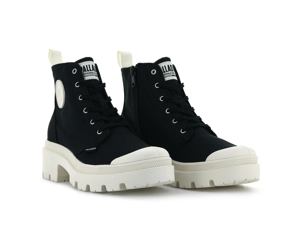 Botas Palladium PALLABASE TWILL Mujer Negras | Chile-38965