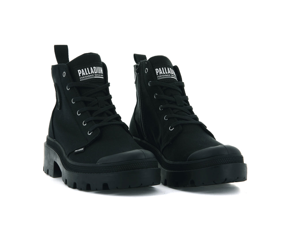 Botas Palladium PALLABASE TWILL Mujer Negras | Chile-62498