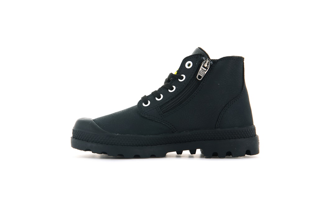 Botas Palladium PAMPA MID LTH ZIP Niños Negras | Chile-39452