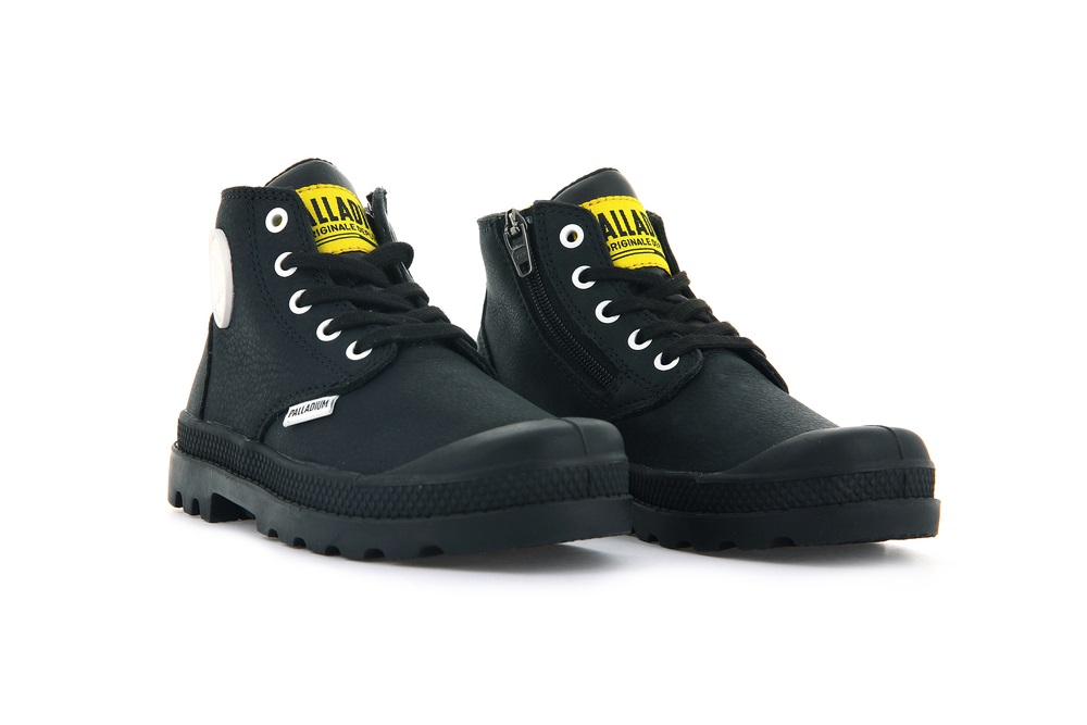 Botas Palladium PAMPA MID LTH ZIP Niños Negras | Chile-39452