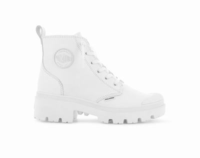 Botas Palladium PALLABASE LEATHER Mujer Blancas Blancas | Chile-20698